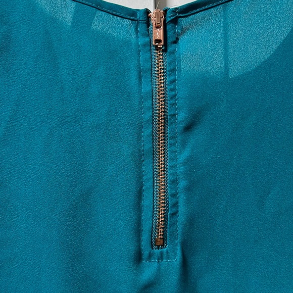 Teal Lace Detailed Neck Line with Scalloped Lace Bottom and Gold Zippered Back - Picture 6 of 6